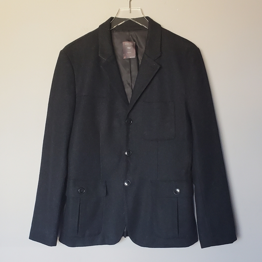 Gap Admiral Blazer Charcoal Heather Wool Blend Size M